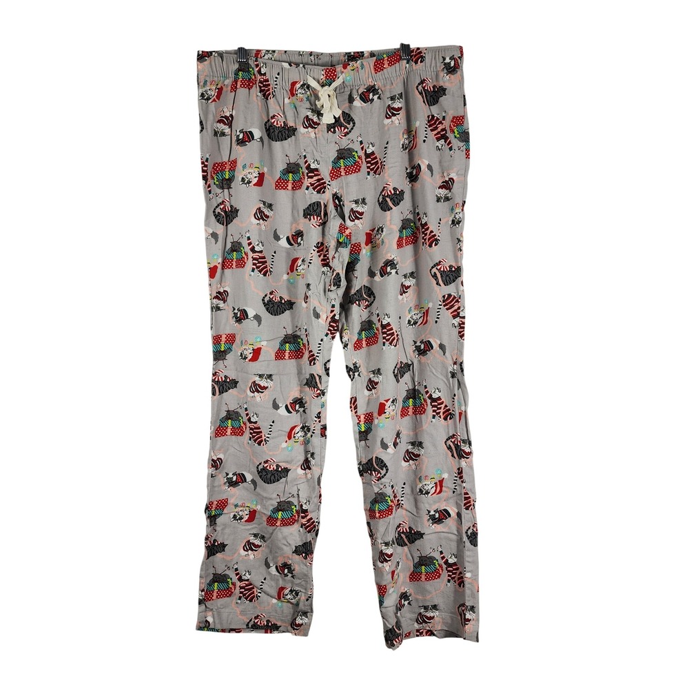 Old Navy Pajama Pants Womens L Gray Holiday Cat Christmas Loungewear Sleepwear